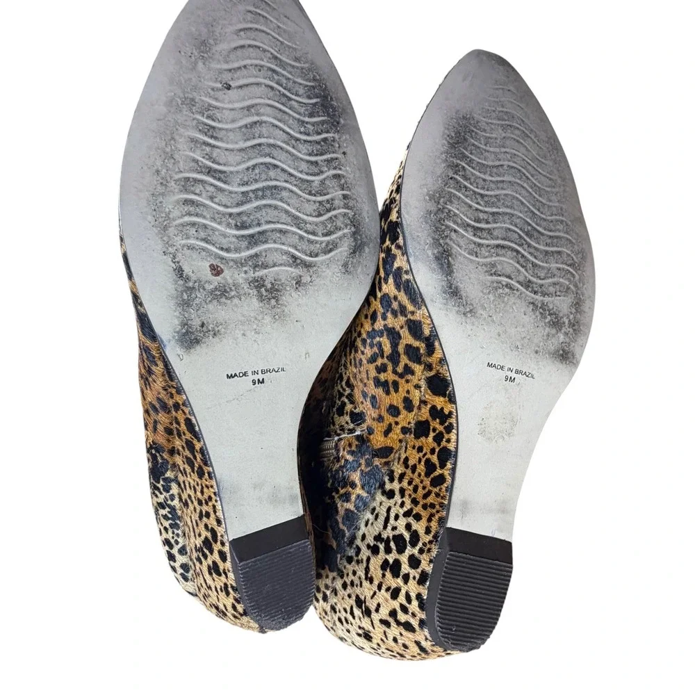 Mob Wife Vibes Leopard Print Calf Hair Wedge Ankle Boots Pointed Toe Size 9M